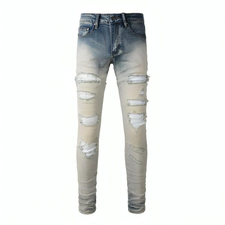 The Prescott Rhinestone Distressed Jeans WellMan Studios 28 